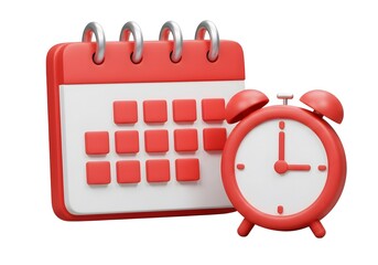Red Calendar with Alarm Clock 3D Icon


