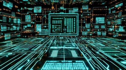 Fototapeta premium Immersive Digital World: A Cybernetic Landscape