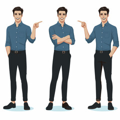 Fototapeta premium Illustrated Man in Various Poses on White Background