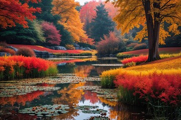 Captivating Autumn Landscapes Featuring Colorful Ponds and Vibrant Foliage