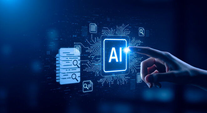  The human Pressing a Virtual AI Button to Enter a Digital World