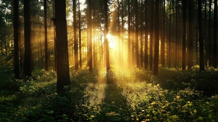 Fototapeta premium Golden Sunrise in a Mystical Forest