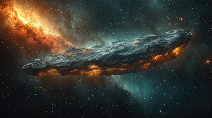 Gigantic Asteroid hurtling through Nebula Cosmic Dust and Gas Clouds Space Rock Asteroid Flight Through Space