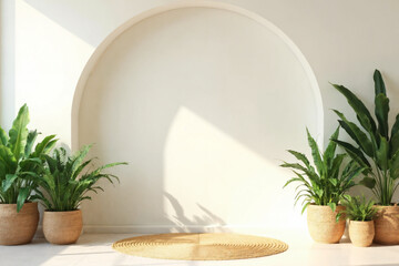 Tropical Minimalist Interior with Elegant Arch