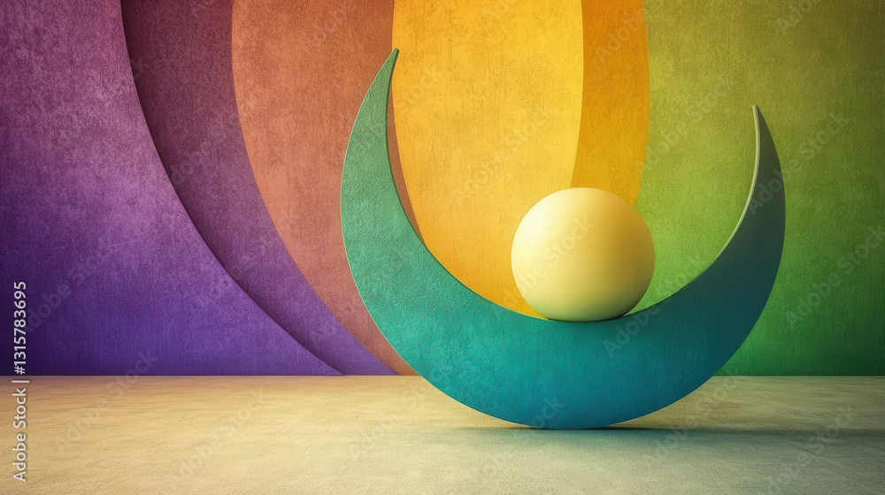 Poster abstract geometric composition with colorful background and minimalist elements in scene