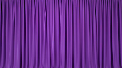 Full view of a purple curtain with vertical, smooth folds, creating a rich and elegant backdrop, perfect for stage or event decoration..