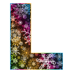 Vector image  letter of the English alphabet with gradient Christmas pattern of snowflakes isolated on transparent background