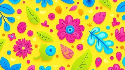 Vibrant floral pattern, yellow background