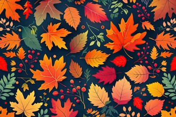 Vibrant Autumn Botanical Design Featuring Colorful Leaves and Seasonal Hues