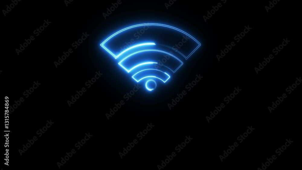 Poster abstract neon glowing wifi icon animation on background. neon digital wifi network icon.