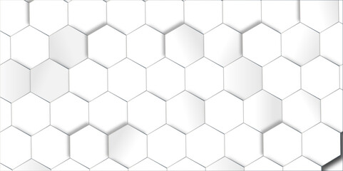 Abstract pattern with hexagonal white and gray technology line paper background. Hexagonal 3d vector grid tile and mosaic structure simple style hexagonal graphic concept. Futuristic surface design.	