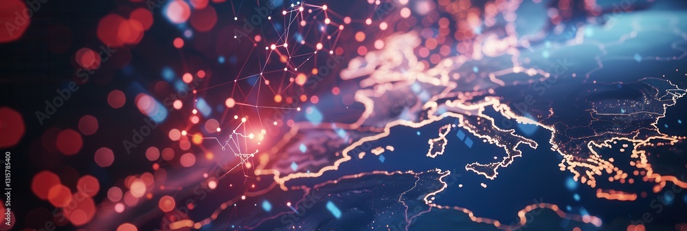 Fototapete dynamic digital map of western europe illustrating ai powered global connectivity and data transfer 