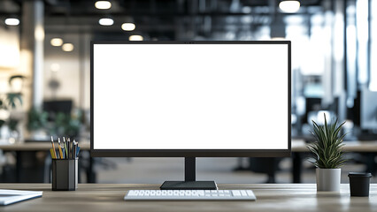 blank screen monitor on office background