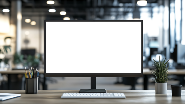 blank screen monitor on office background - Powered by Adobe