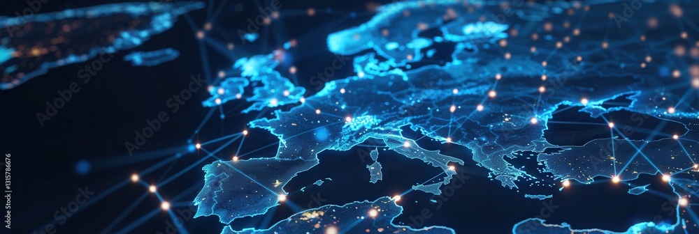 Poster dynamic digital world map highlights connectivity across western europe for ai driven big data trans