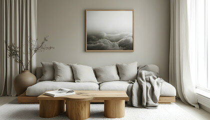 Minimalist living room with art piece