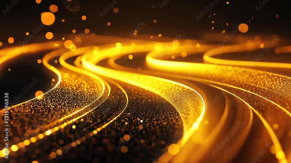 Aufkleber glowing golden paths and lights create a mesmerizing abstract landscape, abstract glowing paths and 