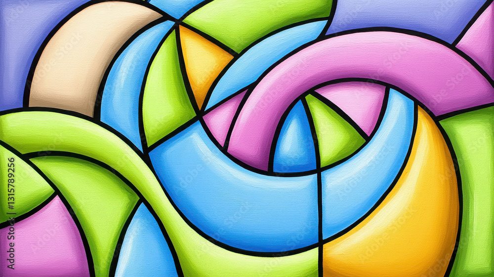 Poster abstract colorful composition with curved shapes and vibrant lines in modern art style