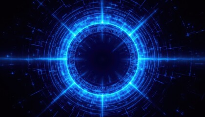 Fototapeta premium A visually stunning image featuring a futuristic blue round sound wave texture portal grid circle warm hole frame background, perfect for banner design and big data visualization