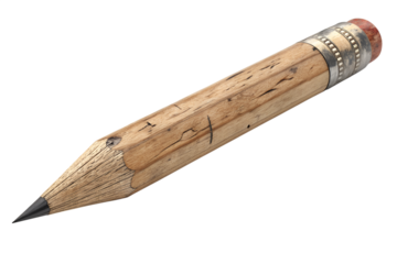 A pencil with a red eraser on the end, isolated on transparent background