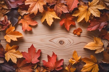 Tranquil Autumn Leaves on Smooth Maple Wood Surface