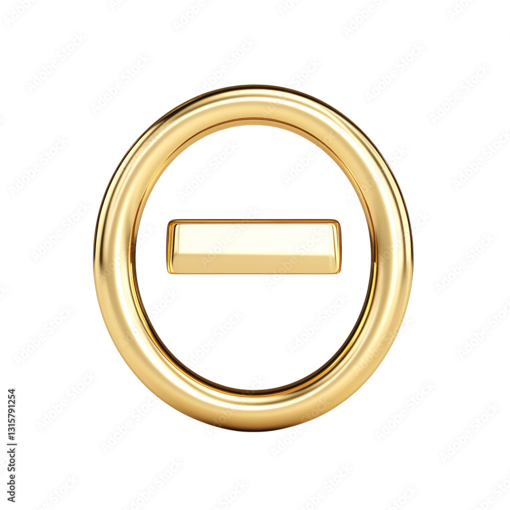 Wall mural gold circular button with minus symbol overlay isolated on transparent background
