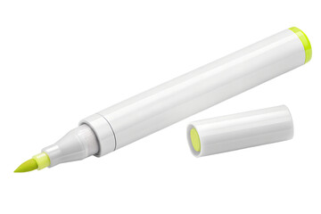 A white marker with a green tip is sitting, isolated on transparent background