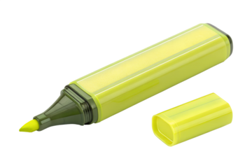 A yellow marker with a green cap, isolated on transparent background