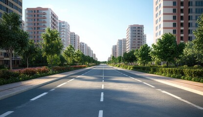 3D rendering of modern residential buildings along the road