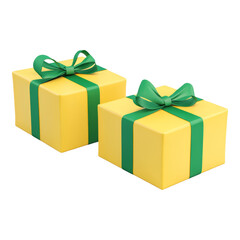 Yellow Gift Boxes with Green Ribbons for Celebrations Isolated on transparent background
