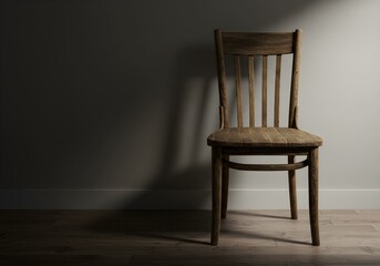 An Antique Chair Stands Before a Sunlit Wall