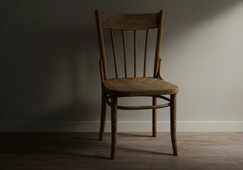 An Antique Chair Stands Before a Sunlit Wall