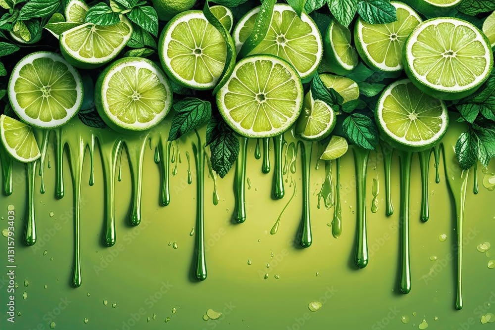 Poster lively lime drip background design for dynamic visuals