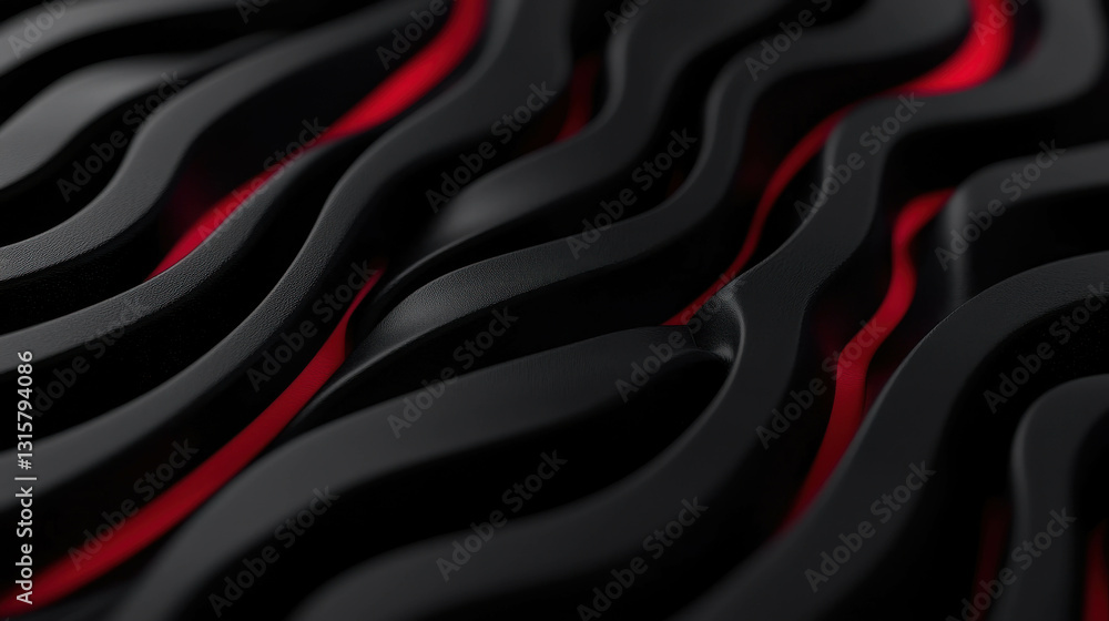 Poster black and red abstract wave pattern with smooth curves and modern design elements