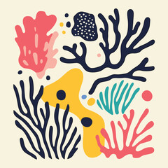 Naklejka premium Hand-Drawn Coral Reef and Seaweed Pattern – Marine Theme