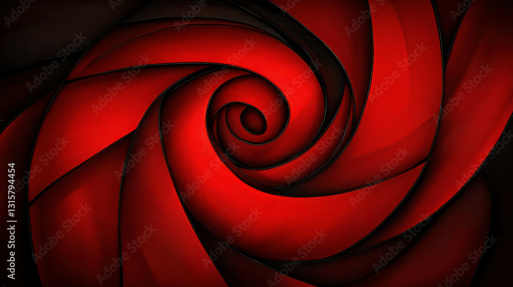 Poster abstract red spiral design with smooth curves and dynamic flowing shapes