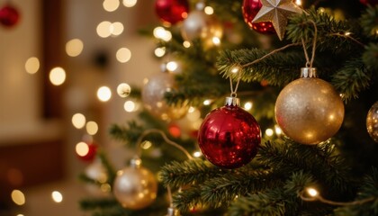 A beautiful and festive Christmas garland twinkling with soft lights adds a warm and festive touch to a winter home decor