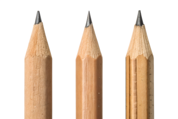 Three pencils are shown, with the middle one being the shortest, isolated on transparent background