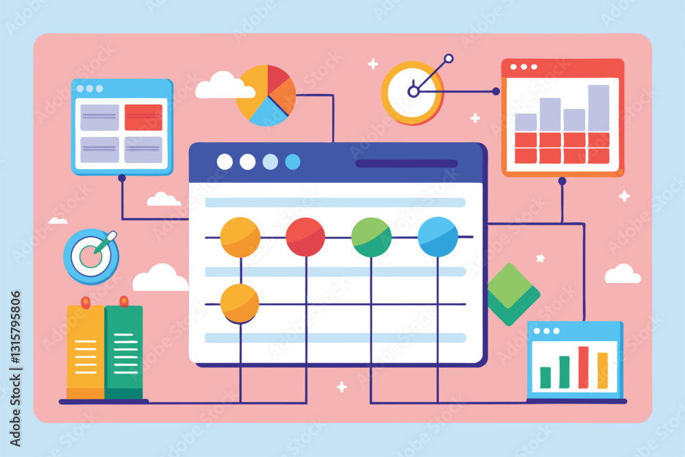 Poster this graphic illustrates various data input trends with charts and scheduling tools for project mana