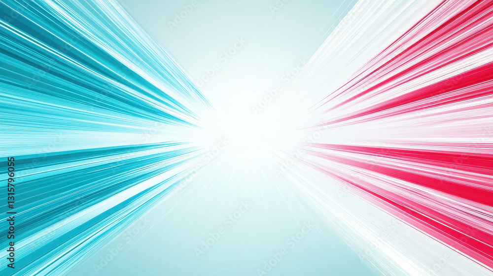 Poster dynamic abstract background with blue and red lines radiating towards a bright center point