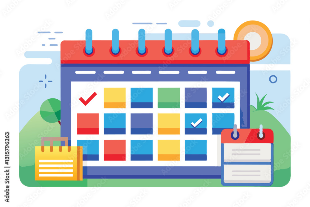 Poster a vibrant calendar is displayed, featuring various checkmarks for accomplished tasks and reminders, 