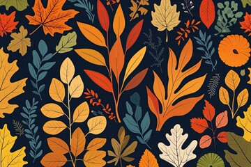 Vibrant Autumn Design with Unique Leaves and Earth Tone Plants