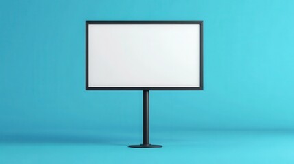 A clean, empty billboard with a black metal frame, standing on a sleek black pole. 