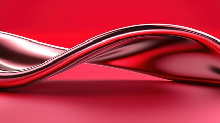 Smooth Metallic Wave Form on Vibrant Red Background for Abstract Art Design