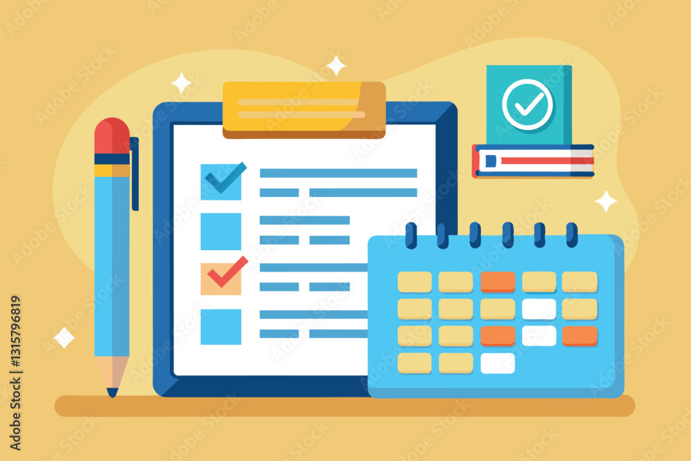 Poster a well-organized schedule is being created alongside a pen and digital planner on a smooth surface, 