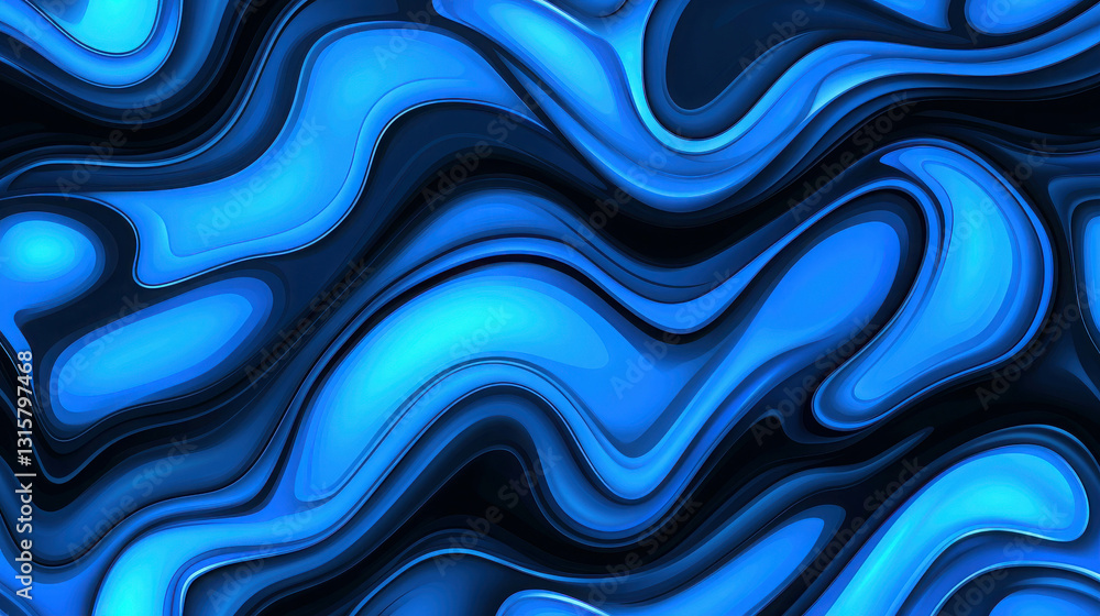 Poster abstract fluid waves in vibrant blue tones creating a mesmerizing digital background texture