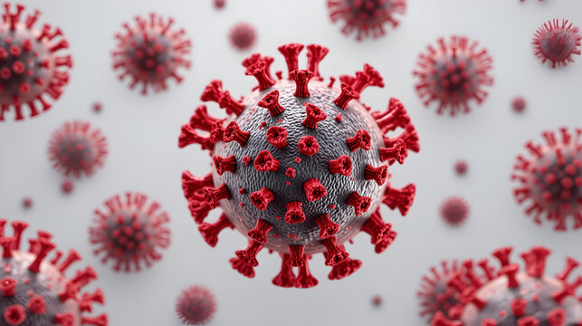 Influenza virus isolated on white background showing surface glycoprotein spikes hemagglutinin and neuraminidase. 3D illustration