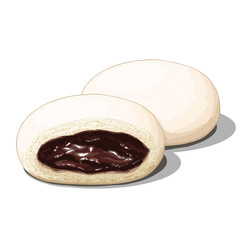Delicious Steamed Chocolate Pao or Bao Vector Illustration. Traditional Asian Sweet Bun Clipart