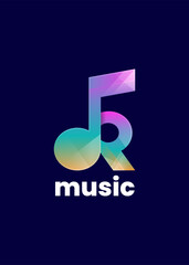 Letter dr music logo, initial dr and music note, combination logo with 3d colorful style isolated on blue background. 