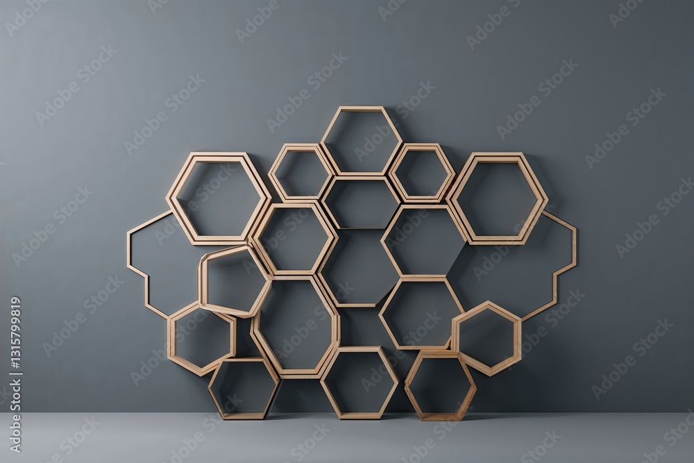 Poster minimalist hexagonal design on smooth gray backdrop